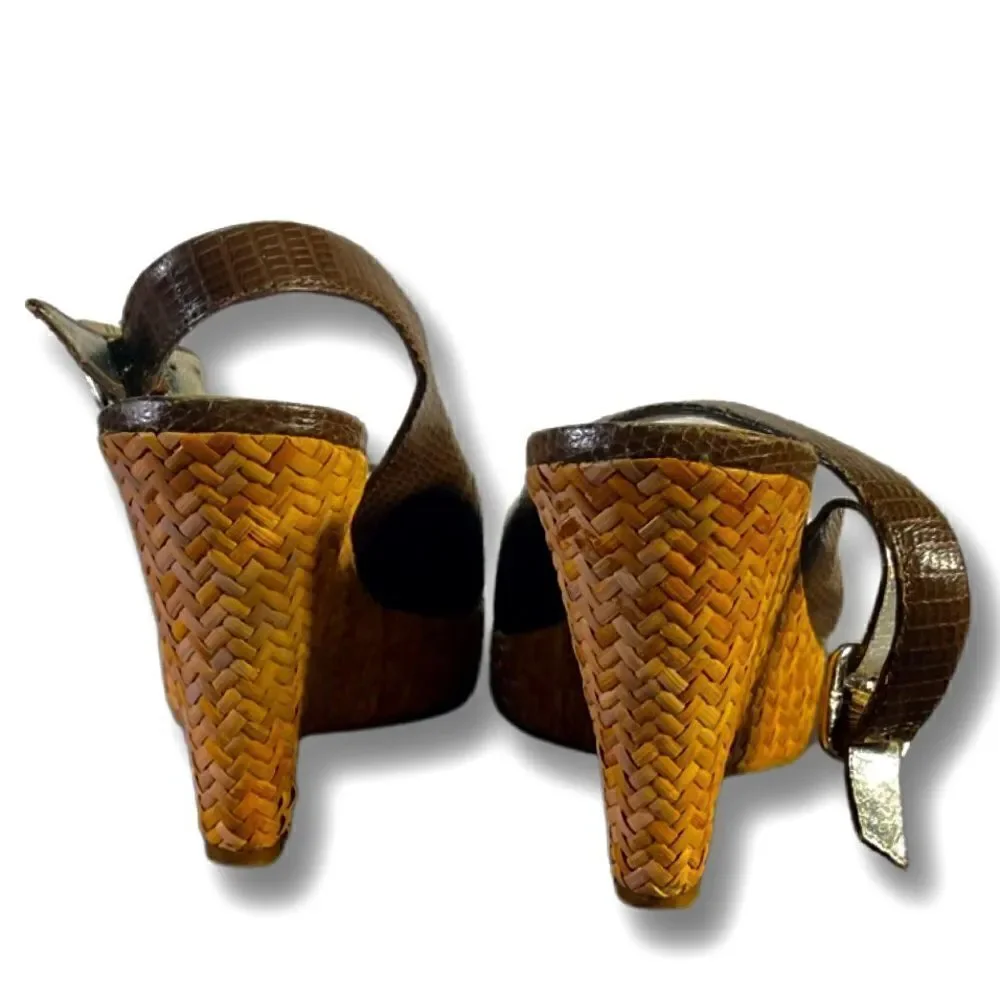 Banana Republic - Brown Reptile Leather - Sling Back Sandals.